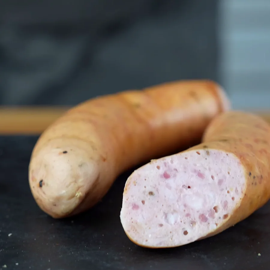 Homemade Polish scalded sausage, sliced