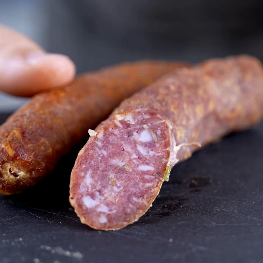 Homemade Thuringian Knackwurst, sliced