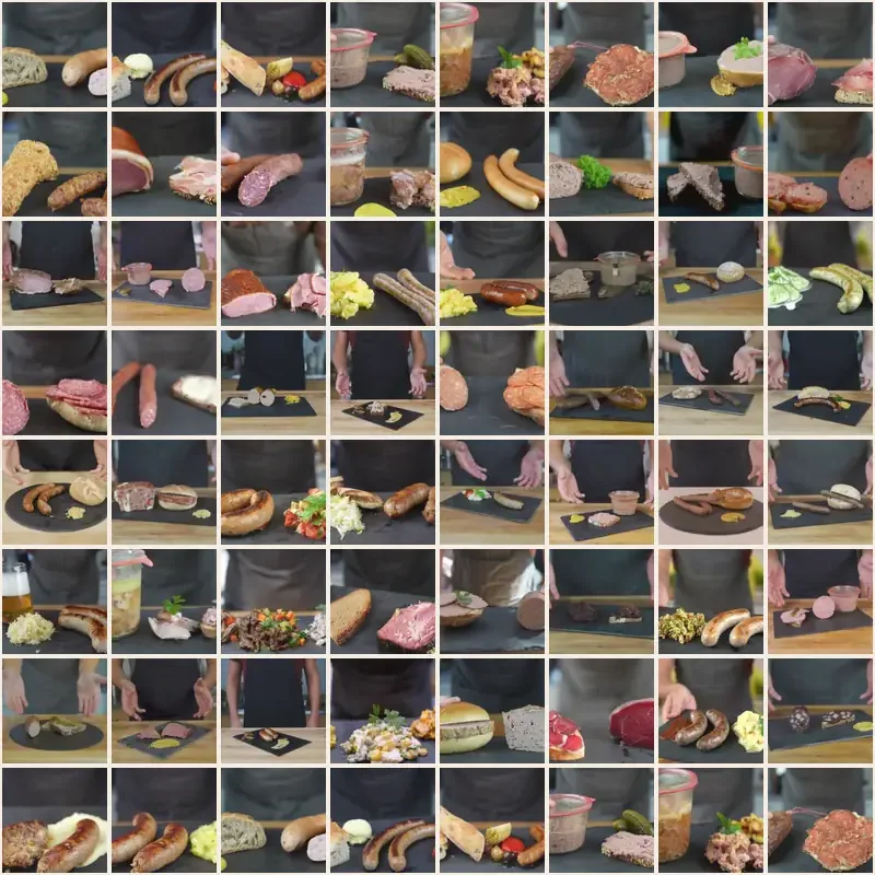 A collage of homemade sausages, salami, ham, pâtés and other recipes