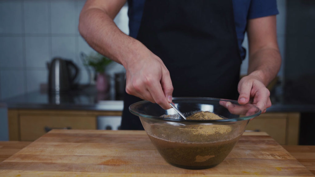 Stirring the sweet mustard mixture