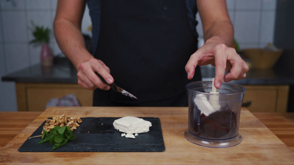 Beetroot and feta cut into pieces