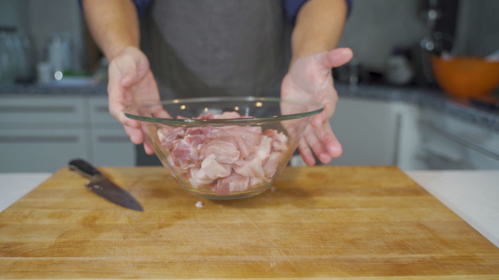 Meat pieces firming up in the freezer