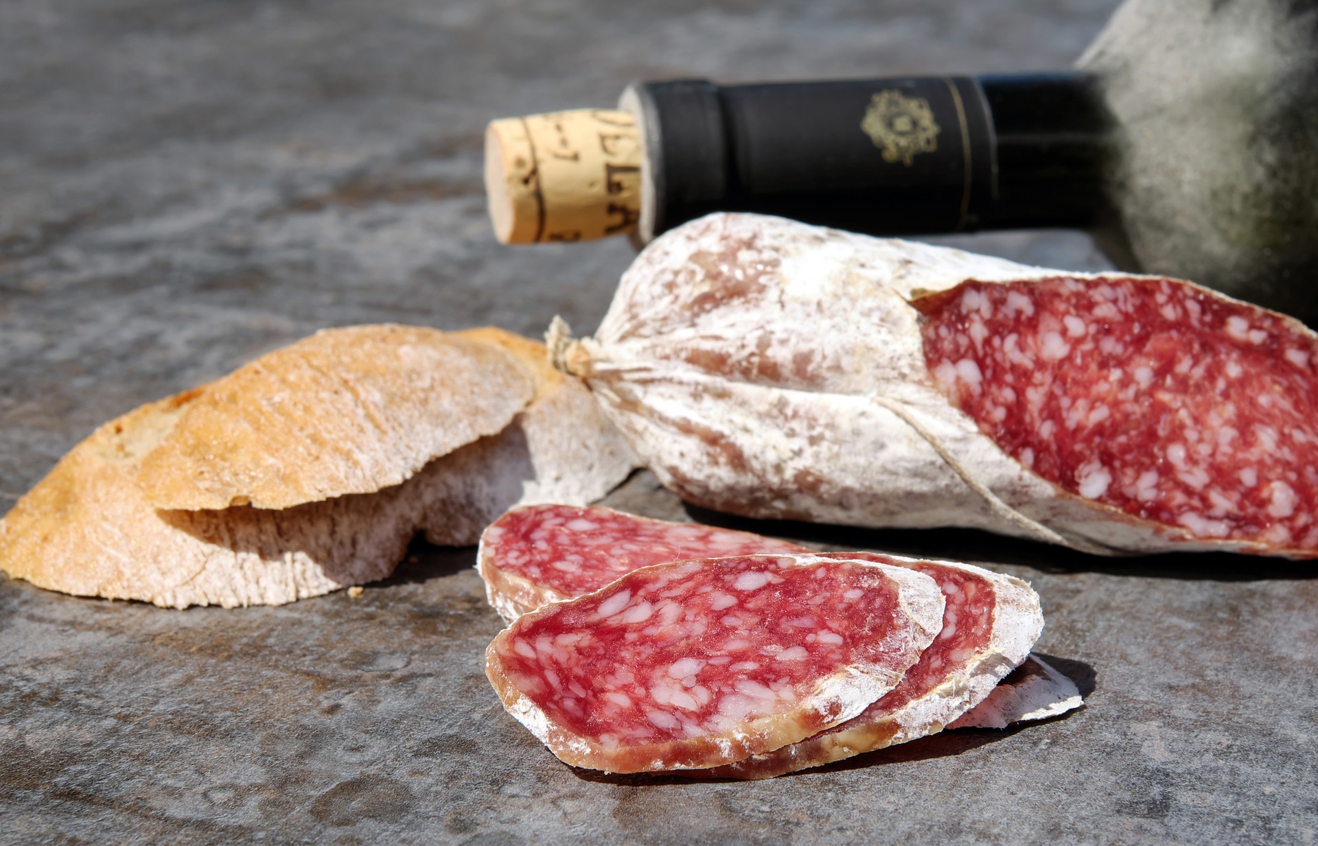 Salami on a charcuterie board