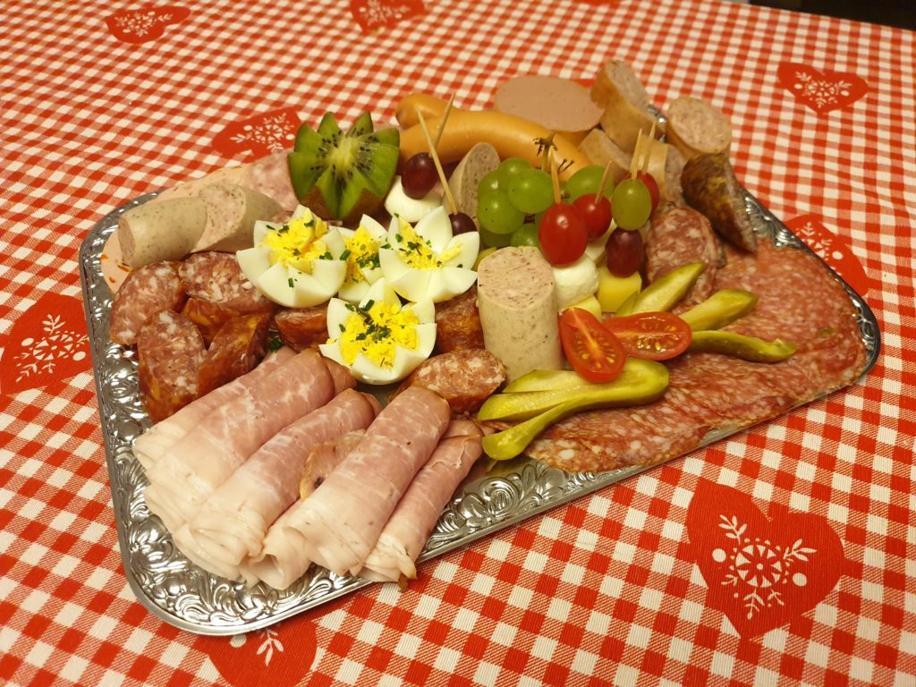 A platter of sliced meats