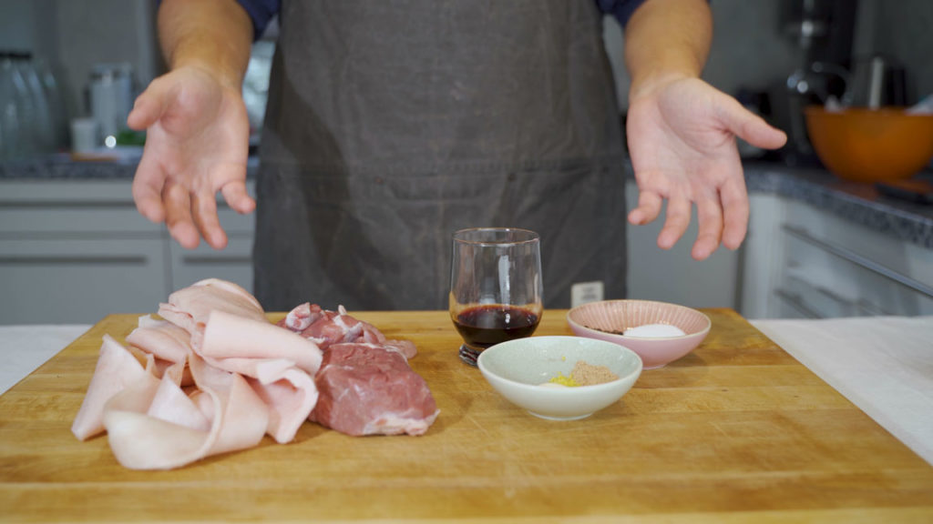 Cotechino ingredients: pork, back fat, skin and seasonings