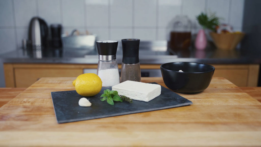 All the ingredients for feta spread