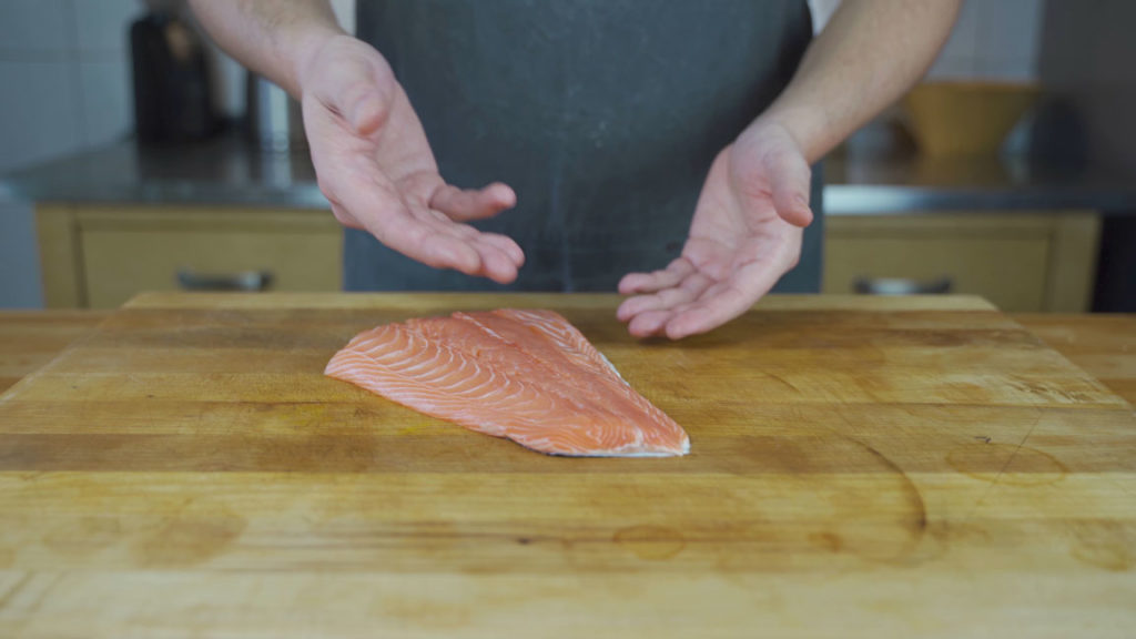 Skin-on salmon fillet, with the skin optional before curing