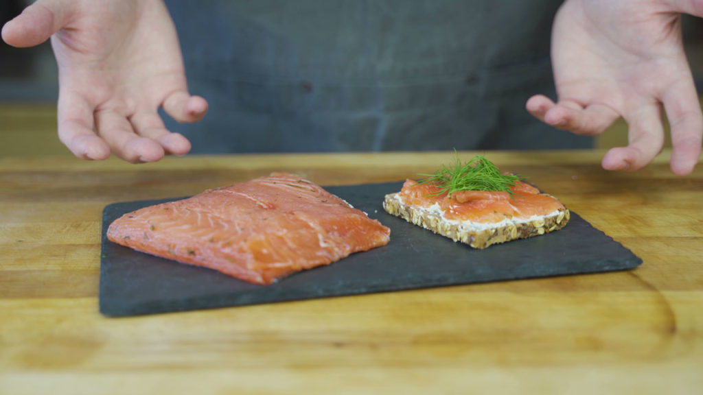 Finished gravlax cut into thin slices