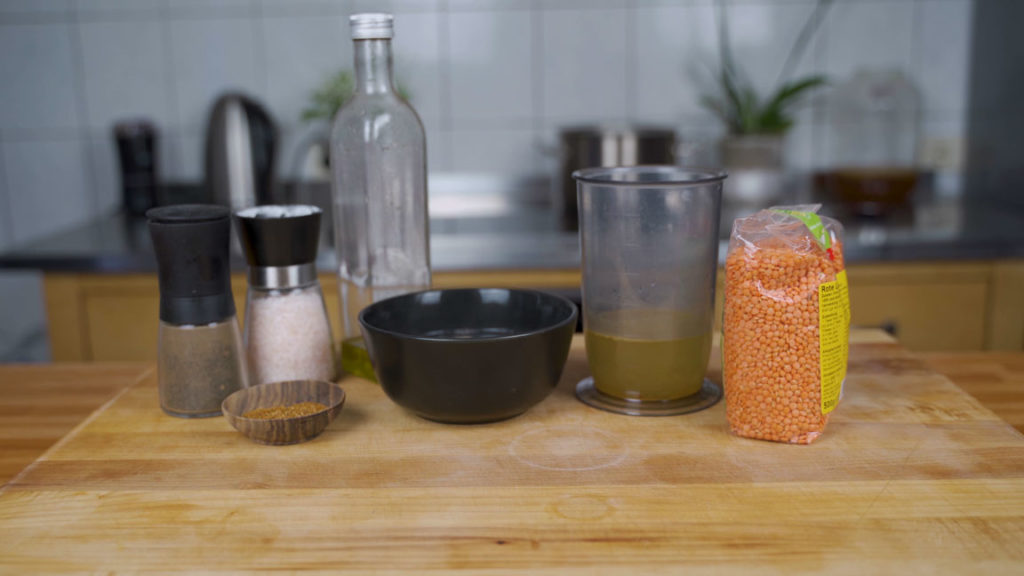 All the ingredients for lentil spread
