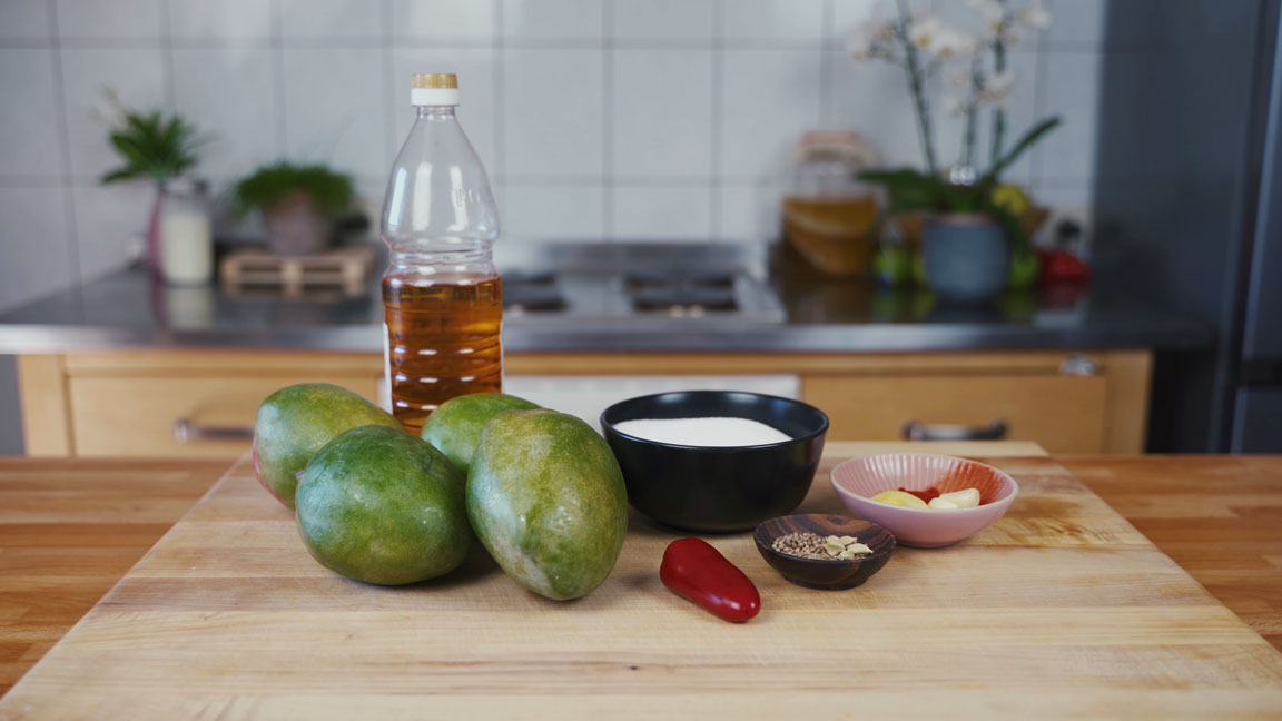 All the ingredients for mango chutney