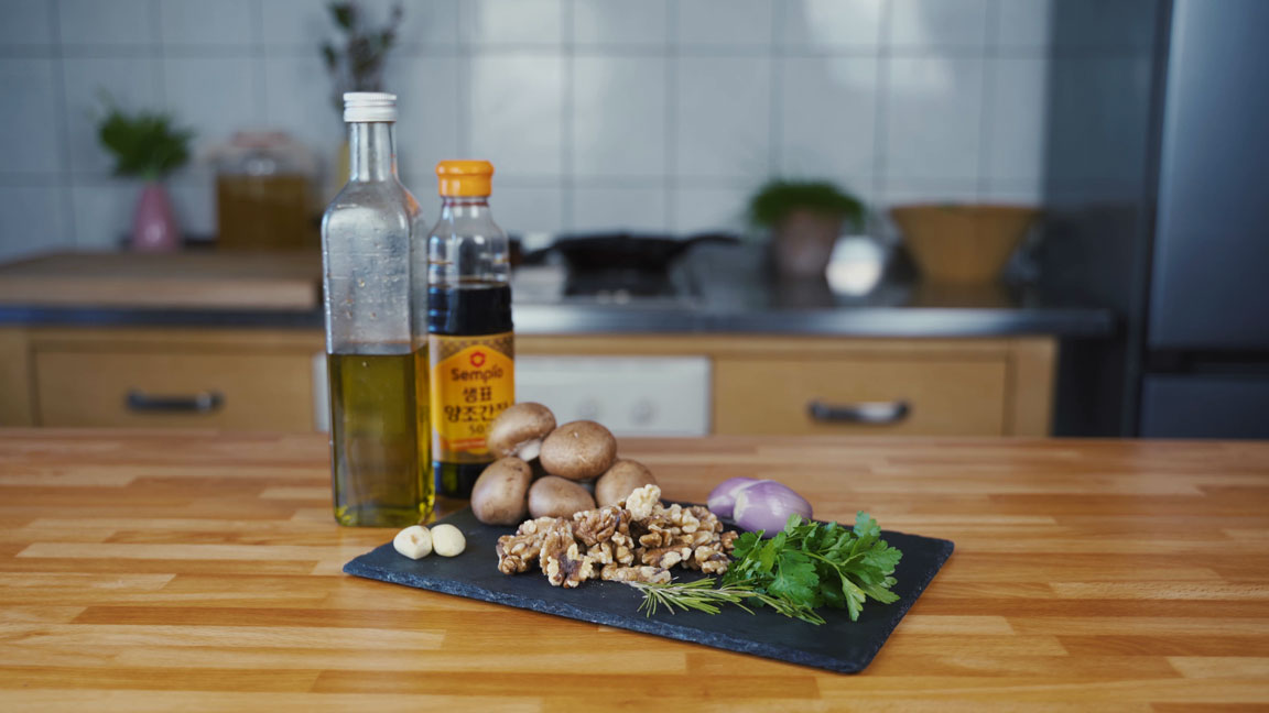 All the ingredients for mushroom walnut pâté