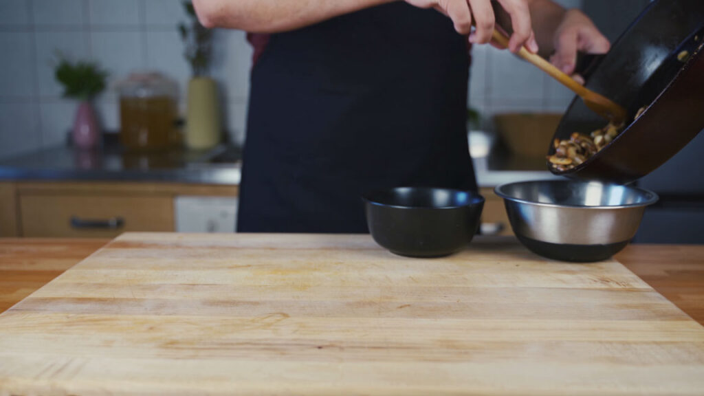 Cooked ingredients cooling in a bowl