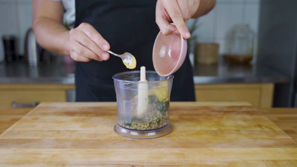 Blending the ingredients in a food processor