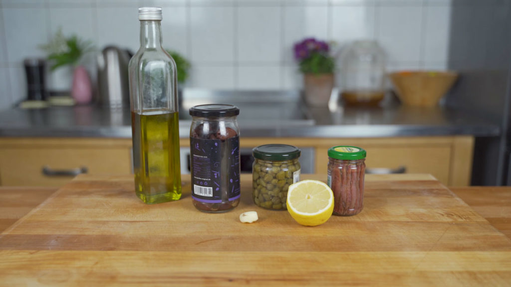 All the ingredients for tapenade