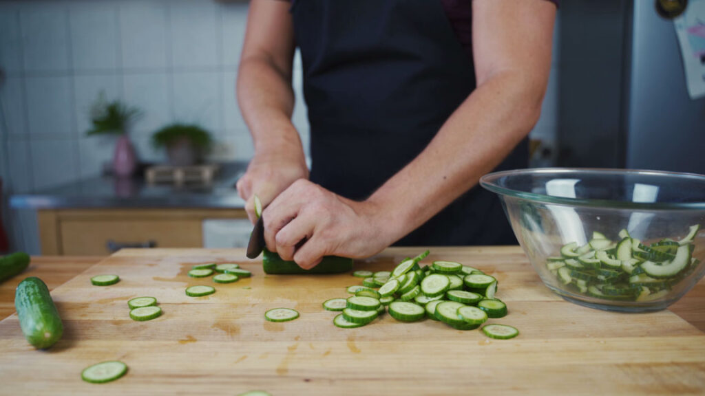 Cutting the cucumbers
