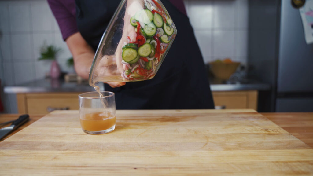 Draining the cucumbers