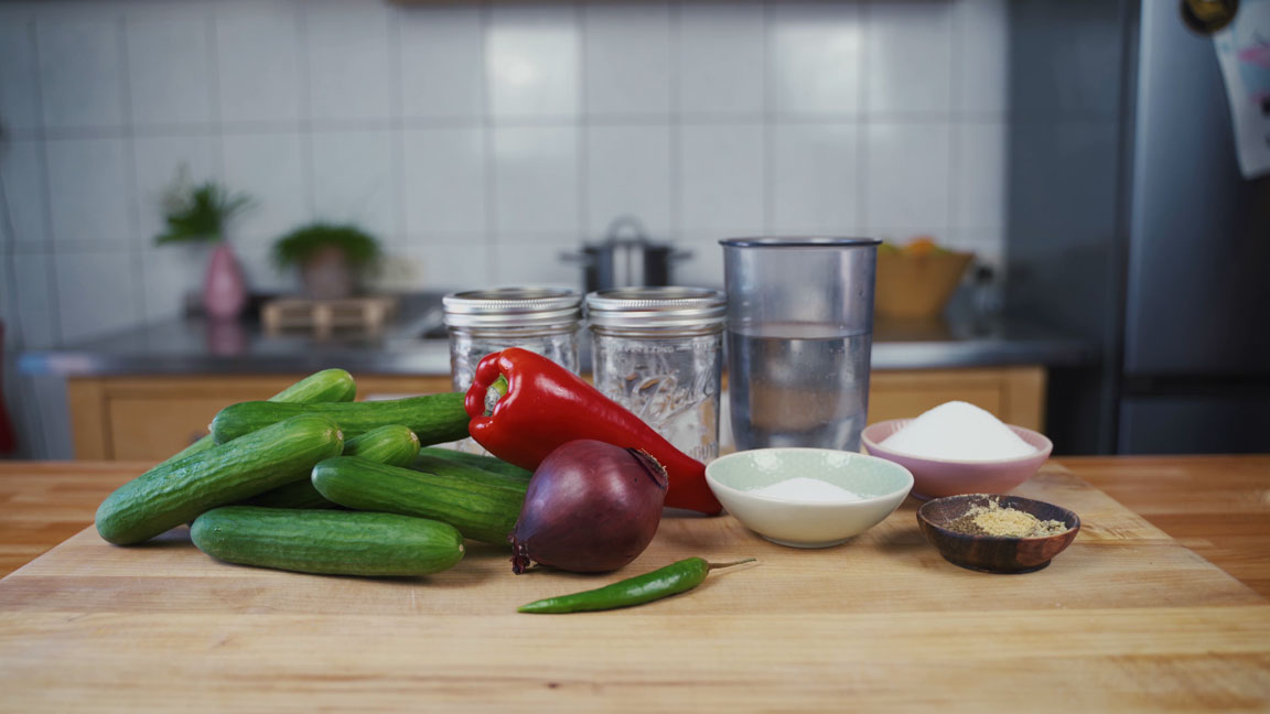 All the ingredients for pickled cucumbers