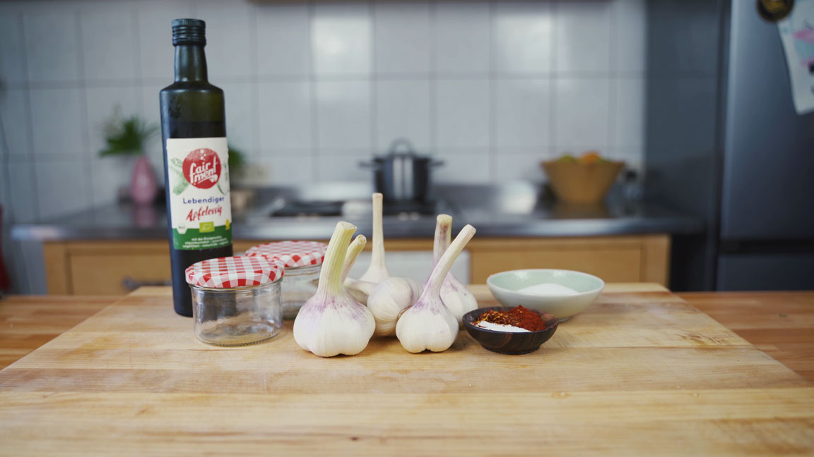 All the ingredients for pickled garlic