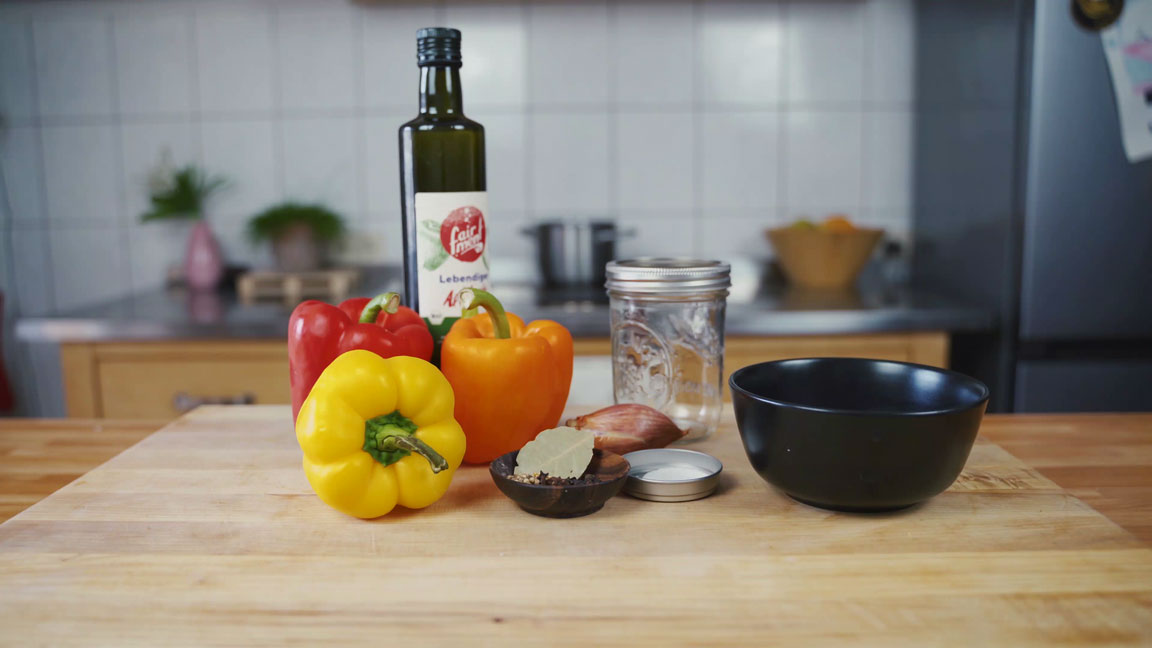 All the ingredients for pickled bell peppers