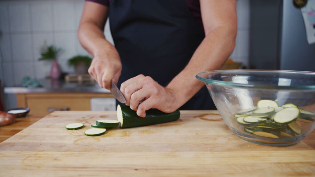 Slicing the zucchini