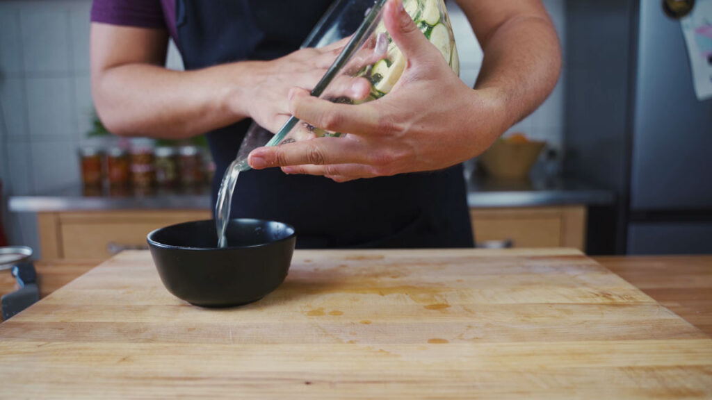 Draining the vegetables