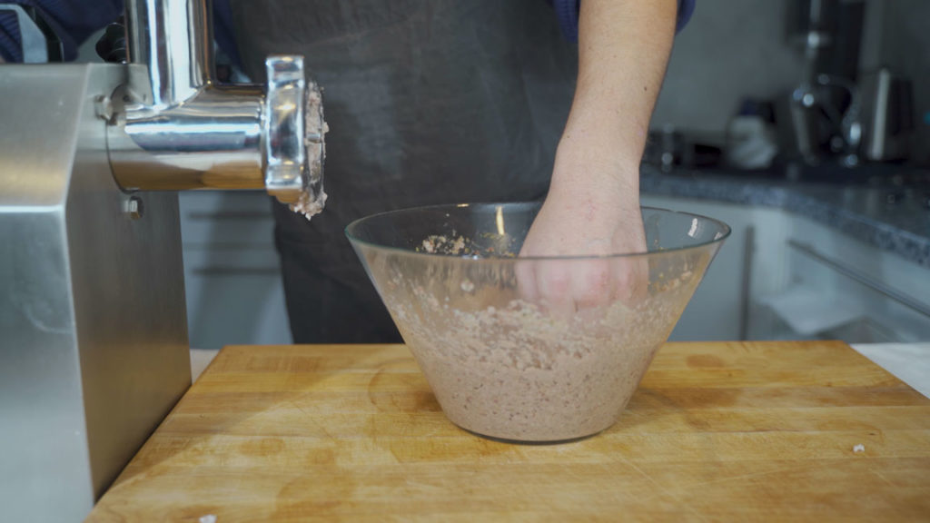 Mixing and blending the liverwurst mixture
