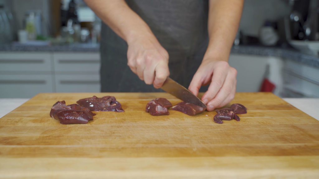 Pork liver cut into pieces for grinding