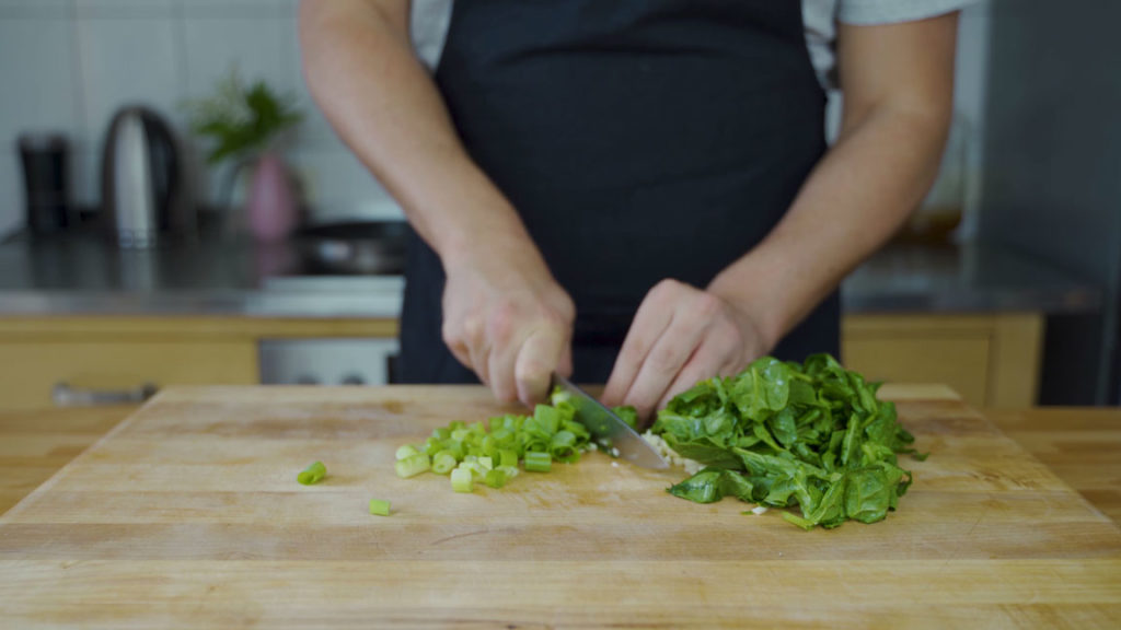 Spinach and feta spread – chopping the vegetables