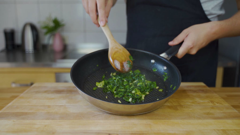 Spinach and feta spread – sautéing for 5 minutes