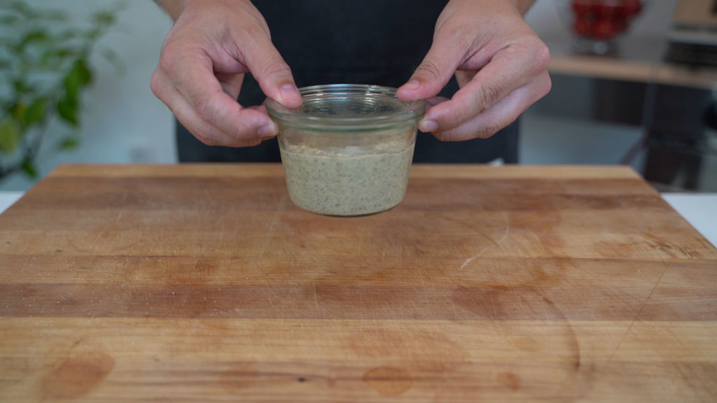 Filling jars with vegan liverwurst