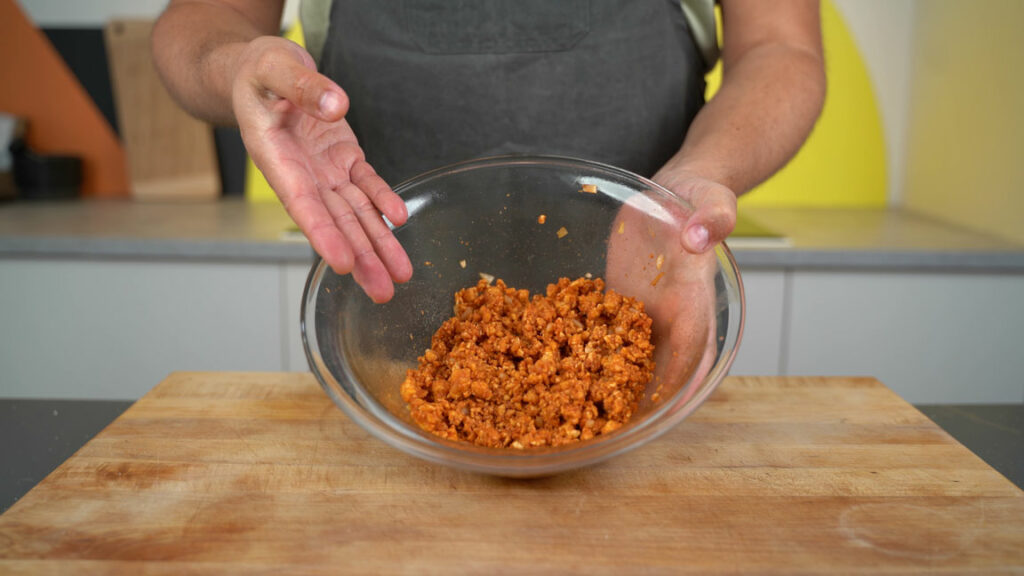 Resting vegan Mett in the fridge